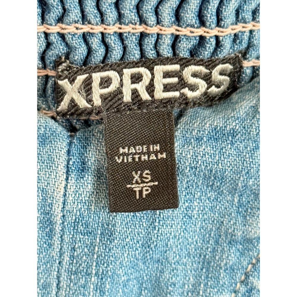 EXPRESS Denim Jean Cami Dress XS Pockets Smocked Back Fit Flare‎ - Picture 4 of 4